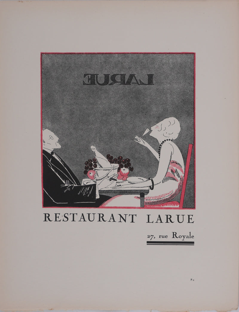 Ecole XXème : Larue, Dîner galant, Lithographie