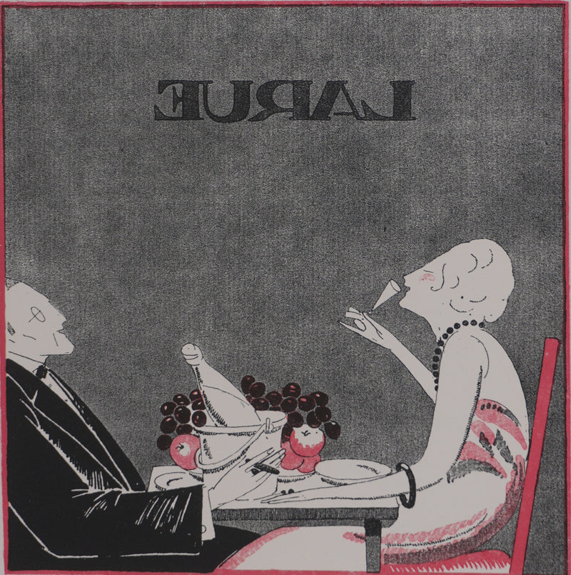 Ecole XXème : Larue, Dîner galant, Lithographie