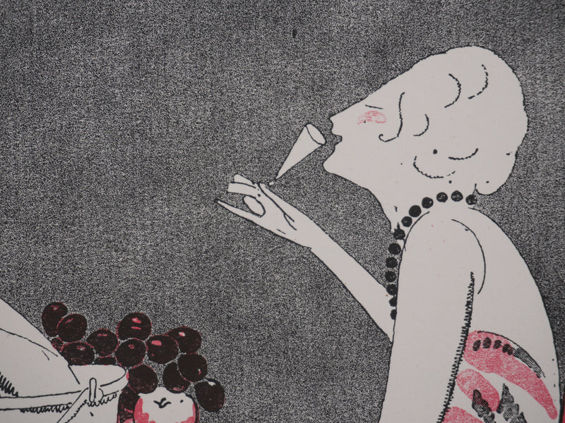 Ecole XXème : Larue, Dîner galant, Lithographie