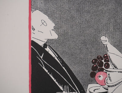 Ecole XXème : Larue, Dîner galant, Lithographie