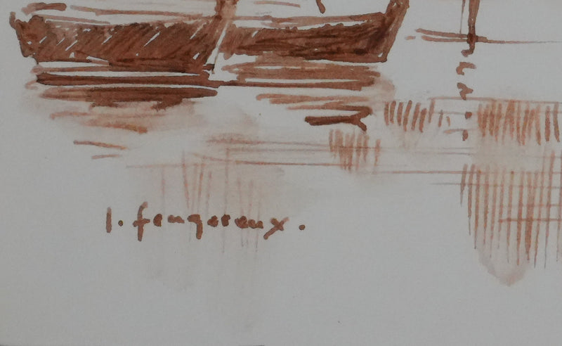Jean FEUGEREUX : Le petit bateau de pêche, Dessin original signé