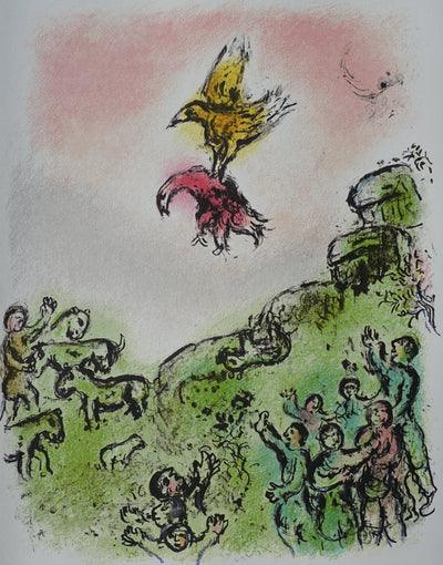 Marc CHAGALL : Le faucon et la colombe, Lithographie originale (vue générale) - Crédit photo : Galerie Art.Paris