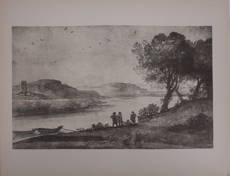 Claude GELLE (dit LE LORRAIN) : Vue sur la rive du Tibre, Héliogravure signée