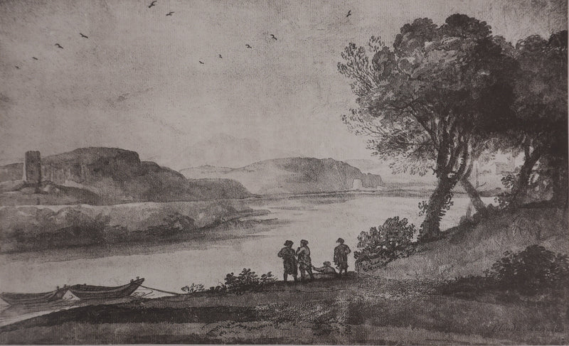 Claude GELLE (dit LE LORRAIN) : Vue sur la rive du Tibre, Héliogravure signée