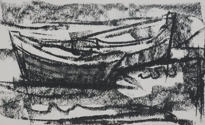 Jacques Gauthier TAL'HOUARN : Les bateaux au port, Dessin original signé