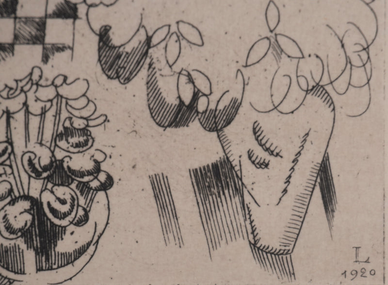 Jean-Émile LABOUREUR : Chez la floriste, Gravure originale signée