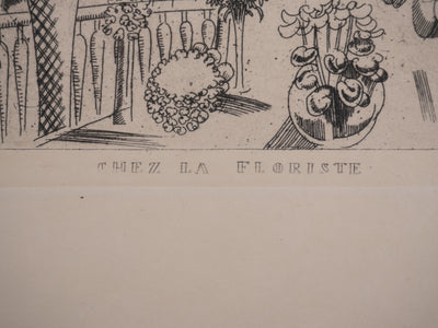 Jean-Émile LABOUREUR : Chez la floriste, Gravure originale signée