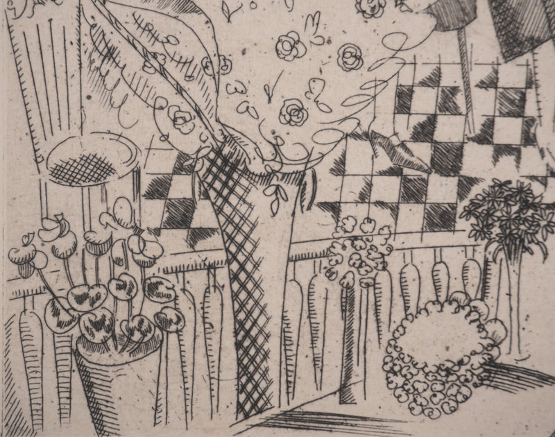 Jean-Émile LABOUREUR : Chez la floriste, Gravure originale signée