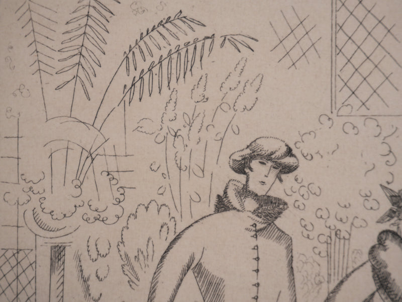 Jean-Émile LABOUREUR : Chez la floriste, Gravure originale signée