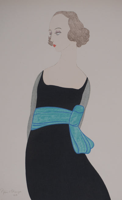 Robin D'ERLANGER : La robe au ruban bleu, Lithographie originale signée