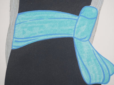 Robin D'ERLANGER : La robe au ruban bleu, Lithographie originale signée