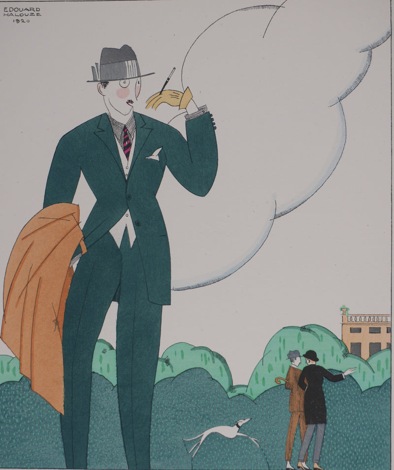 Édouard HALOUZE : Promenade au parc, Lithographie originale signée