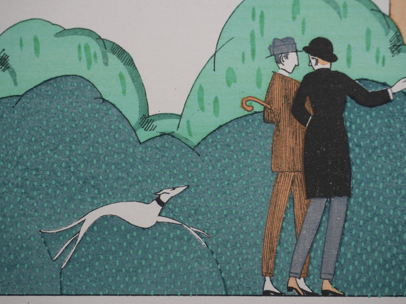 Édouard HALOUZE : Promenade au parc, Lithographie originale signée