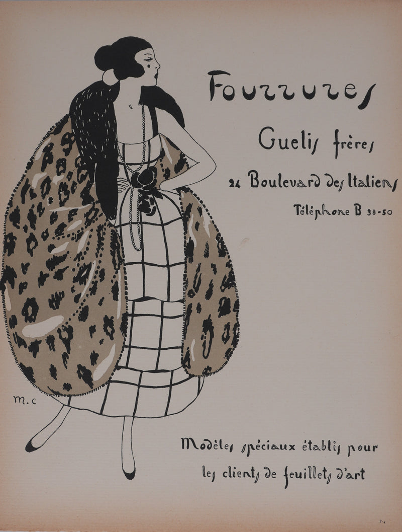 Ecole XXème : Fourrures des frères Guélis, Lithographie signée
