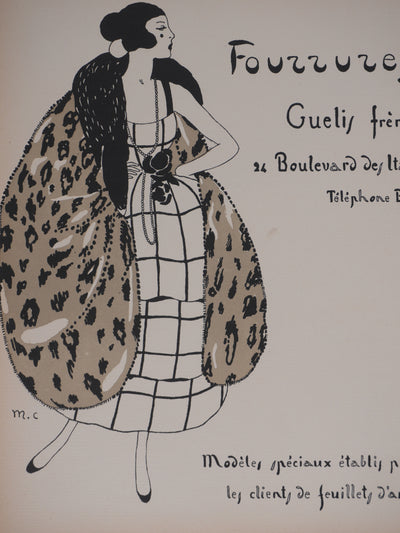 Ecole XXème : Fourrures des frères Guélis, Lithographie signée