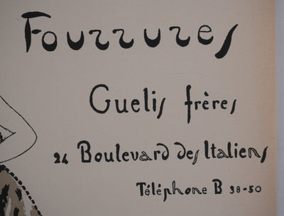 Ecole XXème : Fourrures des frères Guélis, Lithographie signée