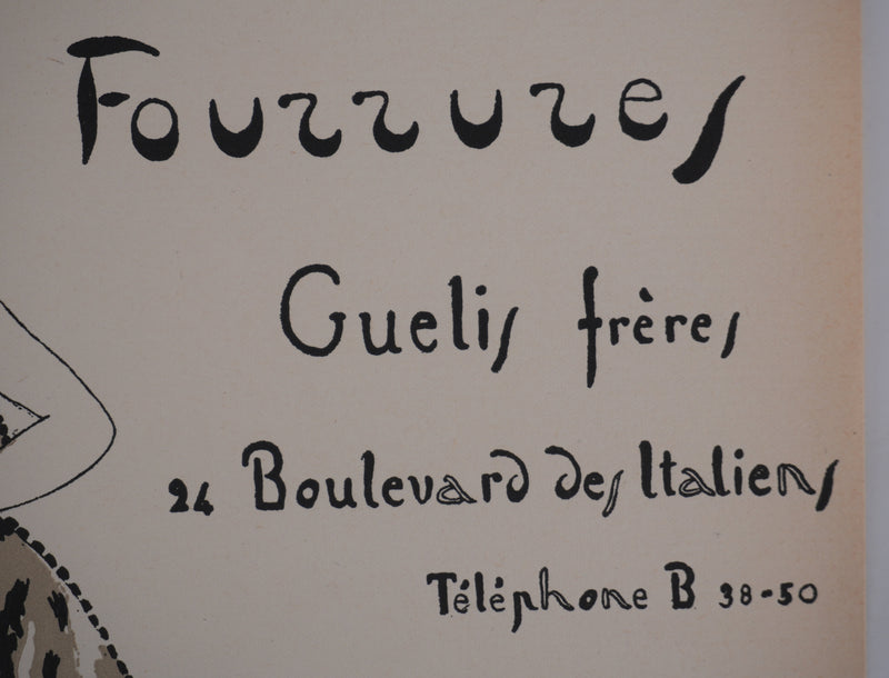 Ecole XXème : Fourrures des frères Guélis, Lithographie signée