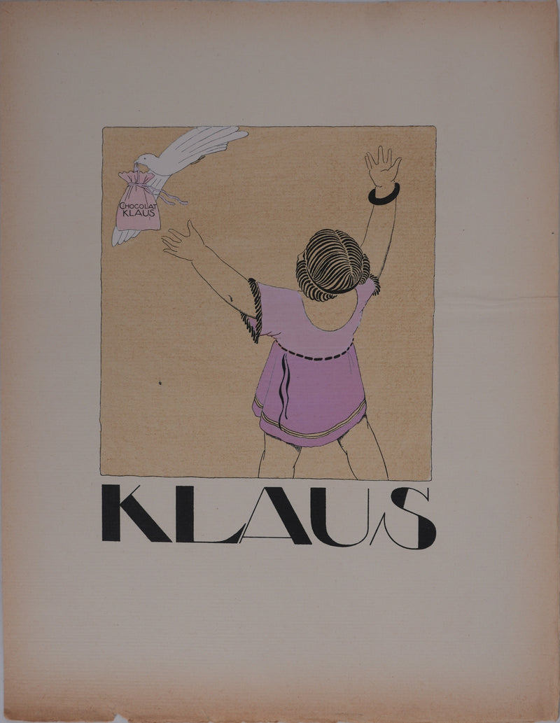 Ecole XXème : Klaus, Le vol de chocolat, Lithographie