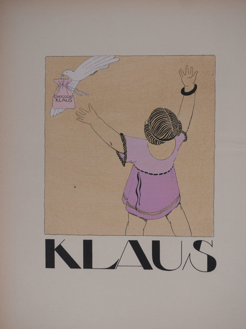 Ecole XXème : Klaus, Le vol de chocolat, Lithographie