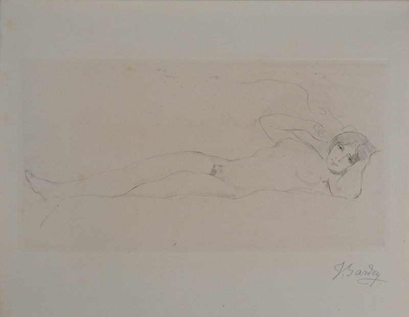 Jeanne BARDEY : Nu à la cigarette, Gravure originale signée