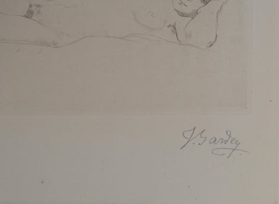 Jeanne BARDEY : Nu à la cigarette, Gravure originale signée