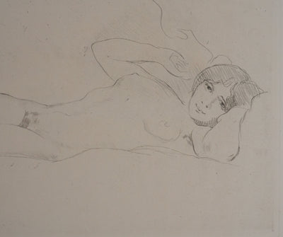 Jeanne BARDEY : Nu à la cigarette, Gravure originale signée