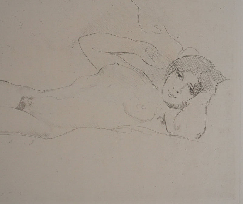 Jeanne BARDEY : Nu à la cigarette, Gravure originale signée