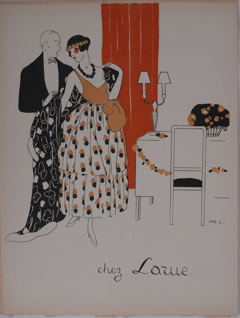 Ecole XXème : Chez Larue, Le dîner, Lithographie signée