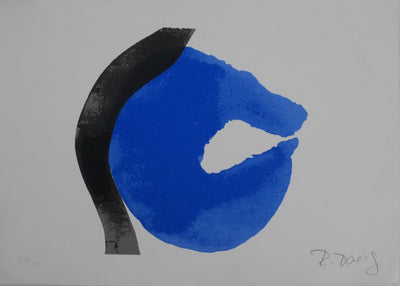 Roswita DOERIG : Formes abstraites noires et bleues, Sérigraphie originale signée