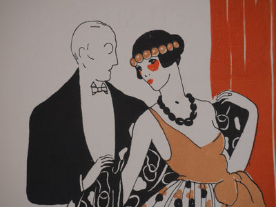 Ecole XXème : Chez Larue, Le dîner, Lithographie signée