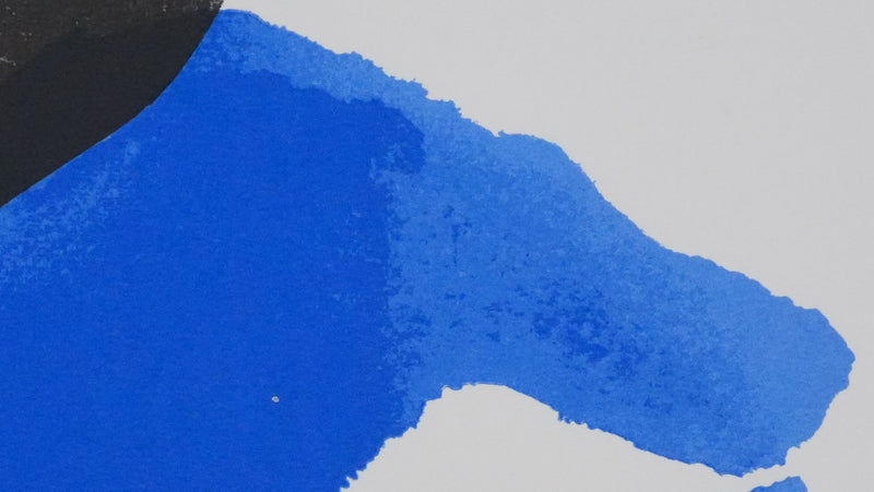 Roswita DOERIG : Formes abstraites noires et bleues, Sérigraphie originale signée