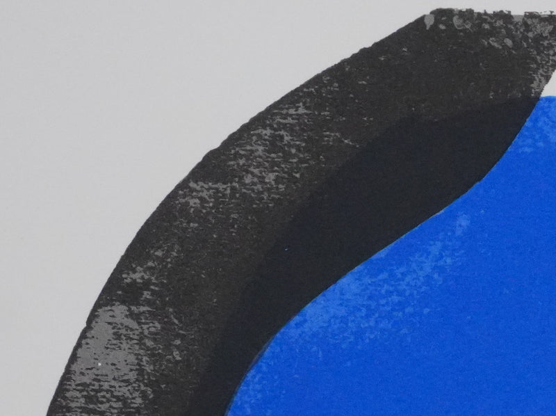 Roswita DOERIG : Formes abstraites noires et bleues, Sérigraphie originale signée