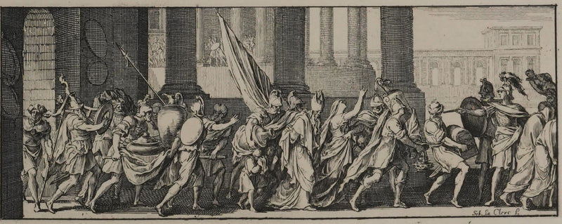 Jacques Sébastien LE CLERC : Procession romaine, Gravure originale signée