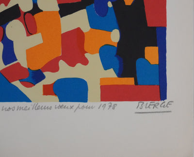 Roland BIERGE : Célébration, Composition abstraite, Lithographie originale signée