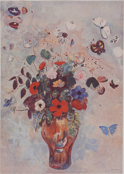 Odilon REDON : Fleurs et papillon, Héliogravure signée