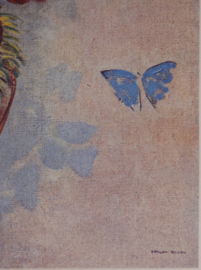 Odilon REDON : Fleurs et papillon, Héliogravure signée