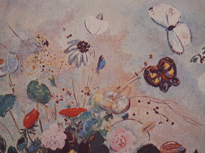 Odilon REDON : Fleurs et papillon, Héliogravure signée