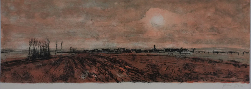 Bernard GANTNER : Les champs au bord du village, Lithographie originale signée