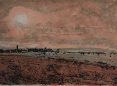 Bernard GANTNER : Les champs au bord du village, Lithographie originale signée