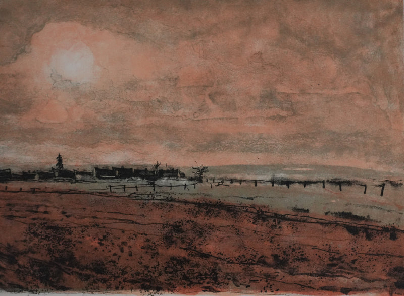 Bernard GANTNER : Les champs au bord du village, Lithographie originale signée