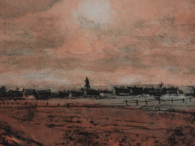 Bernard GANTNER : Les champs au bord du village, Lithographie originale signée