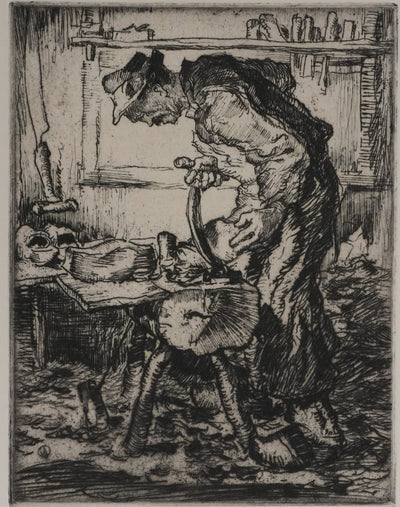 Georges GOBO : Le sabotier, Gravure originale signée