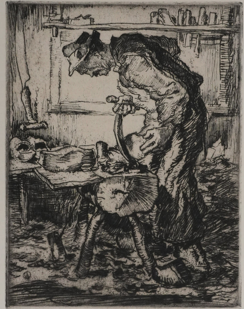 Georges GOBO : Le sabotier, Gravure originale signée
