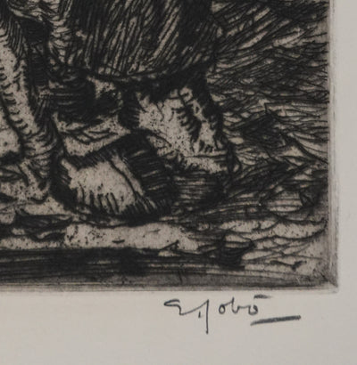 Georges GOBO : Le sabotier, Gravure originale signée