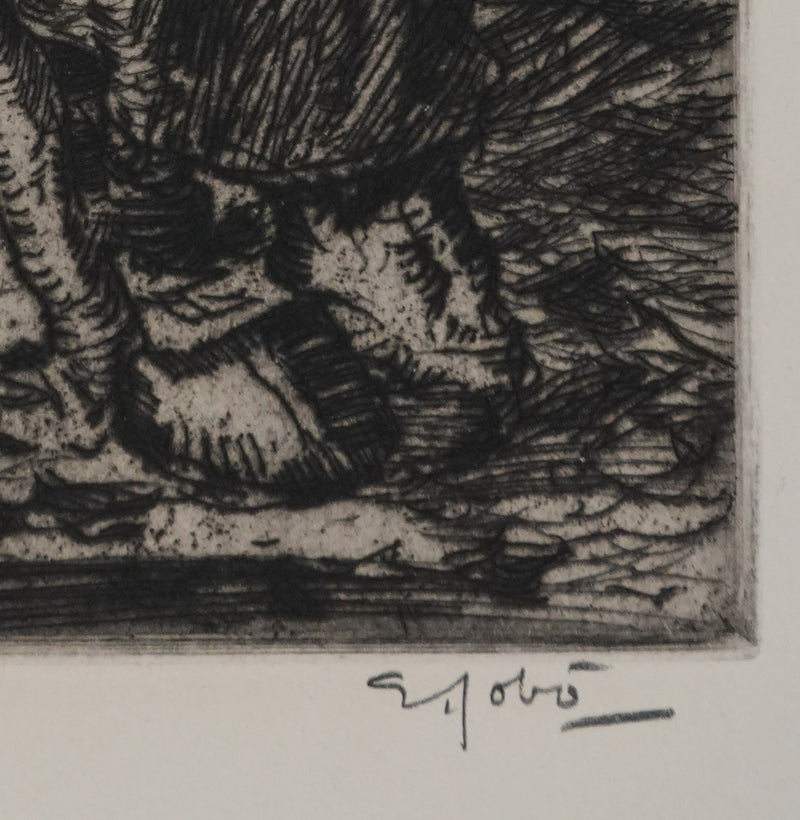 Georges GOBO : Le sabotier, Gravure originale signée
