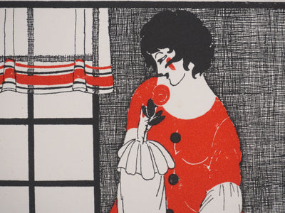 Ecole XXème : Larue, Vue sur le jardin, Lithographie