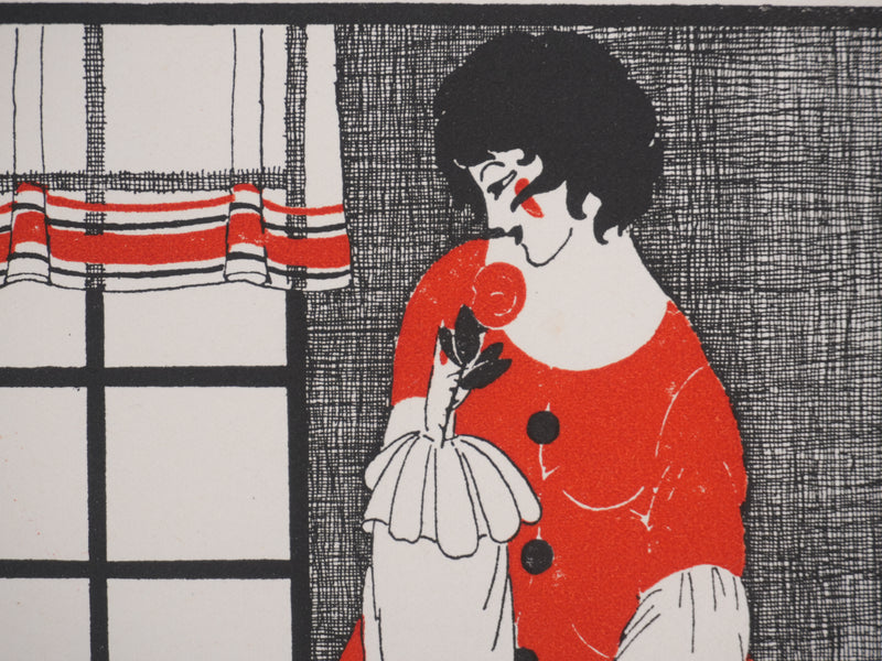 Ecole XXème : Larue, Vue sur le jardin, Lithographie