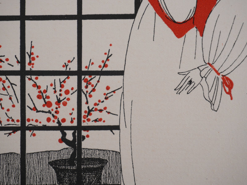 Ecole XXème : Larue, Vue sur le jardin, Lithographie