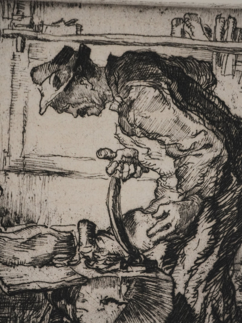 Georges GOBO : Le sabotier, Gravure originale signée