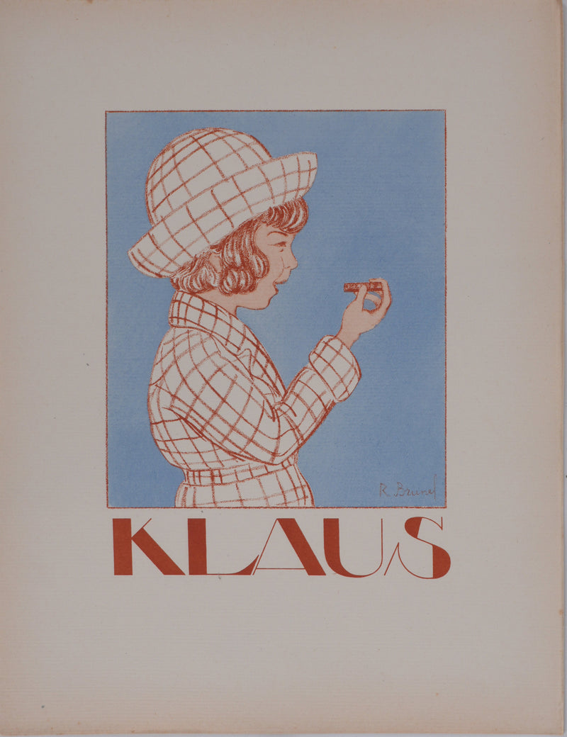 R. BRUNEL : Klaus, Petite fille au chocolat, Lithographie